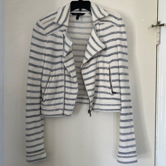 BCBGMaxAzria White/Gray Striped Cotton Jacket - Picture 2 of 7